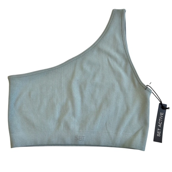 SET Active NWT Sculptflex Ribbed One Shoulder Sports Bra Teal XL Active Gym Yoga - Picture 2 of 6